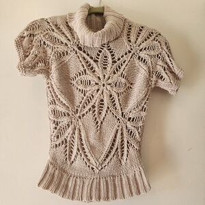 Charlotte Russe Tan Short Sleeve Cowl Neck Cable Knit Sweater Women Sz M